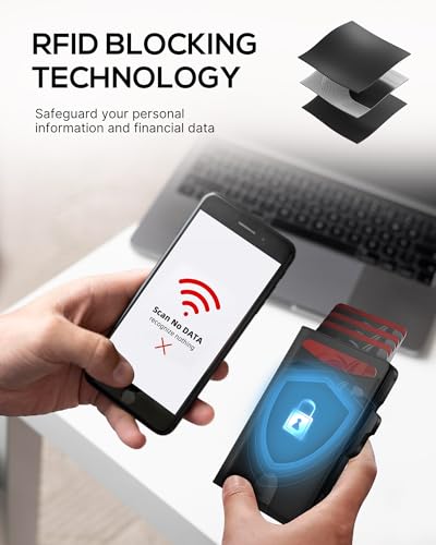 Wallet for Men Card Holder: Pop Up Card Case, Genuine Leather, Smart, RFID Blocking, Slim, Minimalist, Thin, Front Pocket, Gift Box - 10-14 Card Capacitiy, ID Window, Cash Pocket (Black)4