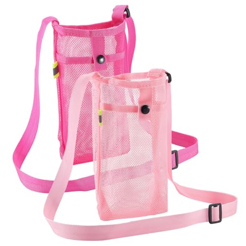 CREATCABIN 2 portabotellas con Correa, Bolsa Portátil de Malla Ligera con Correa Ajustable para el Hombro, Bolsillo Fácil de Limpiar para Senderismo, Gimnasio, Camping, Senderismo, Viajes 20x12cm