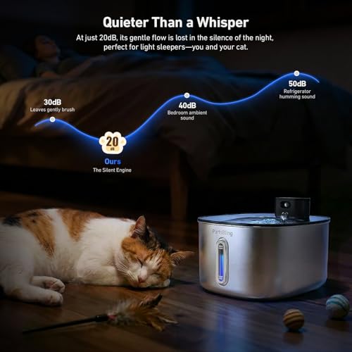 Fuente de agua para gatos PartsBling recargable 4.2L acero miniatura 7