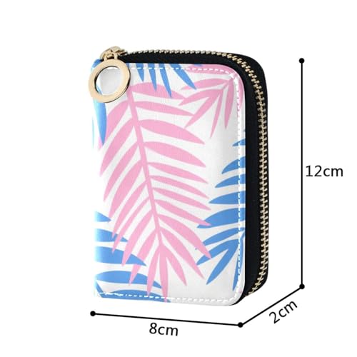 Pink and Blue Palm Leaves leather credit card holder wallet With 9 cards slot RFID Blocking men card holder with zipper4