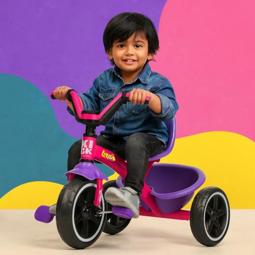 Image of Luusa KICK TRICYCLES for Kids | Kids Tricycle with Adjustable Seat Belt and Safety Features | Durable Frame | Suitable for Ages 1-5 Years | Multiple Colors Combo Made in India (Pink)