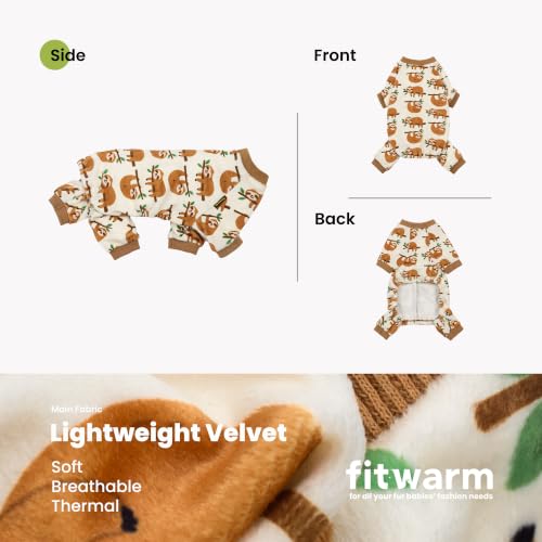 Image of Fitwarm Sloth Dog Fleece Pajamas, Soft Winter Clothes for Small Dogs Boy Girl, Funny Pet Outfit, Brown, Cream, Large