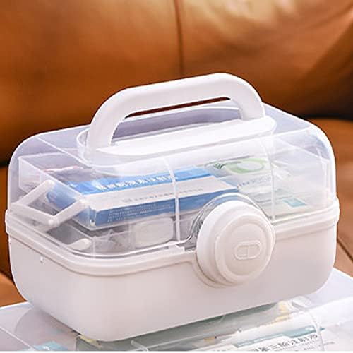 YXQ First Aid Box, Plastic Removable 3-Tier Fold Tray Pill Case Portable Handled Medicine Storage Box for Home/School/Office,White