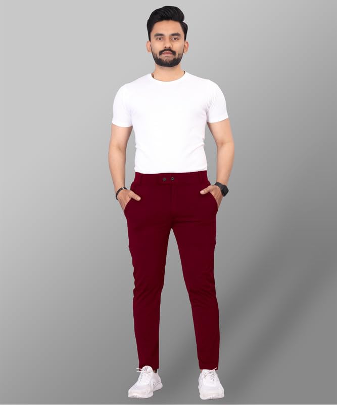 Image of COMBRAIDED Men's Slim Fit Stretchable Casual Trousers | Stylish Lycra Blend Pants for Office, Party