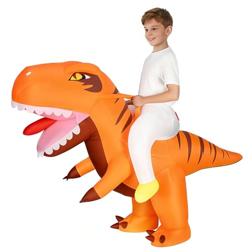 Alaoo Inflatable Dinosaur Costume for Kids T-Rex Inflatable Costume Funny Ride-on Orange Dinosaur Halloween Costumes for Halloween Christmas Cosplay Masquerade Party (120-150cm)