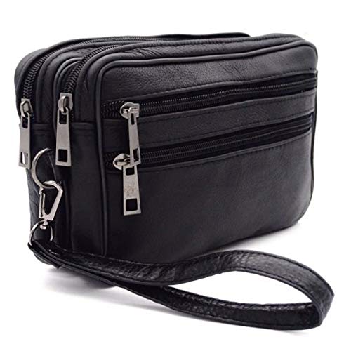 Charmoni - Sacoche Sac Vide Poche Pochette En Cuir Et Sa Grande Lanière en Cuir Vachette (TU, noir cuir grainé)