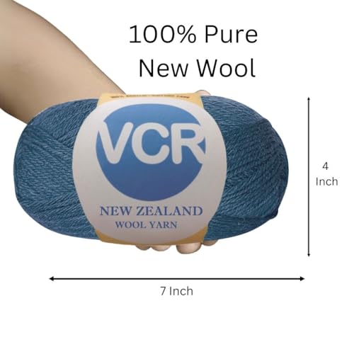Image of VCR Prussion Blue Chunky Wool Yarn, 100 Grams, Hank, 196 Meters, 100% New Zealand Wool Knitting Yarn, Soft Crosia Thread Suitable for Baby Blankets & Booties Pack of 1