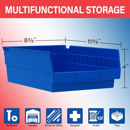 Image of Akro-Mils 30150 Plastic Shelf Bins, Heavy Duty Storage Bins for Garage, Closet, and Drawer Organization, 12 inch x 8 inch x 4 inch, Clear, 12-Pack