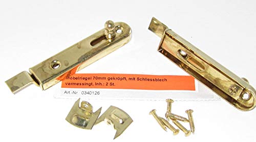 Preisvergleich Produktbild Möbelriegel 70 mm gekröpft, mit Schliessblech, vermessingt, 2 Stk, 0340126