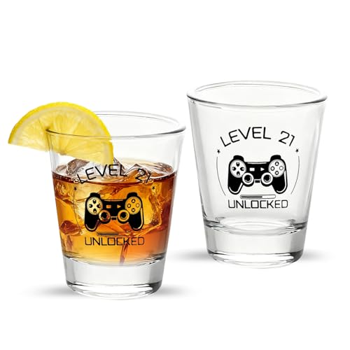 NCnnwovf 21st Birthday Shot Glass,Level 21 Unlocked Birthday Decorations,Cool 21st