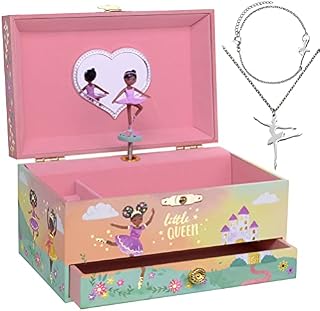 Jewelkeeper Ballerina Music Box & Little Girls Jewellery Set - 3 Ballerina gifts for Girls - Little Queen Design