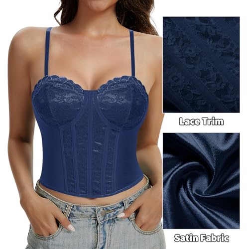 Image of Lace Corset Tops for Women Sexy Going Out Bustier Top Sleeveless Adjustable Straps Crop Tops with Back Hooks