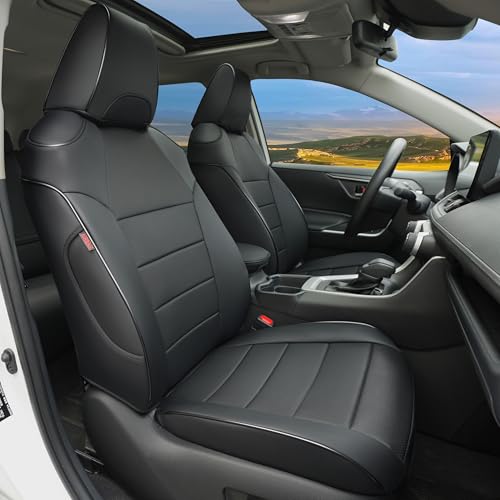 Lolcar RAV4 Seat Covers Custom Fit for Toyota RAV4(Gasoline) 2019 2020 2021 2022 2023 2024 2025 LE XLE XLE Premium Limited Airbag Compatible Car Seat Cover Full Set for SUV Waterproof Leather(Black)