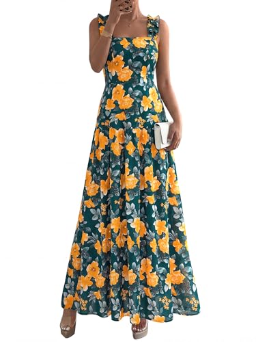 Image of BTFBM Dresses for Women Summer 2026 Formal Sleeveless Smocked Floral Long Wedding Guest Dress Party Spring