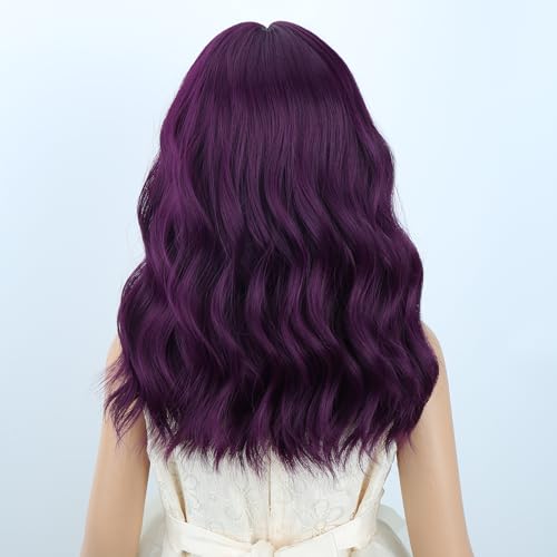 Image of Kids Purple Wig Girls Short Purple Wavy Curly Wigs Child Wig with Air Bangs Synthetic Cosplay Hair Wigs