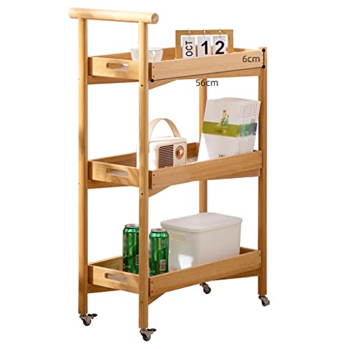 Carro de almacenamiento delgado con ruedas, carrito de cocina de madera con cerradura de 3 niveles para baño y cocina, carrito utilitario que ahorra espacio, acabado de madera