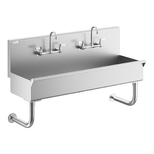Glownary wall-mounted hand sink with two gooseneck faucets