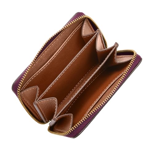Image of Fossil Women's Logan RFID-Blocking Leather Zip Around Card Case Wallet with Keychain