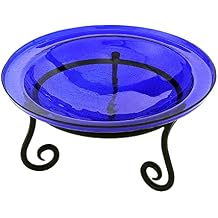 Achla Designs 12 Inch Cobalt Blue Crackle Birdbath with Short Stand