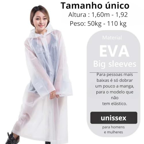 Capa De Chuva Impermeável Eva Com Capuz Touca Transparente