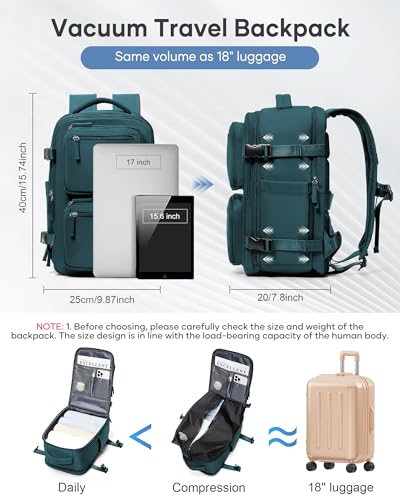 Image of Small Vacpack Backpack with Vacuum Seal Backpack Travel Air Back Backpacks with Pump Travel Backpacks Compression Bag Men Carry On Bag Flight Approved Women Weekender Hiking Work Daypack Peacock Blue