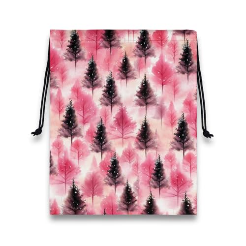 Image of Pink Pine Trees Grip Bags Winter Holiday Gymnastics Drawstring Bag for Women Gym Gymnasts
