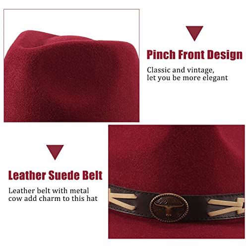 Outink Men Women Cowboy Cowgirl Hat Western Fur Felt Wide Brim Cowboy Hat With Leather Belt For Halloween Costume Party (1 Pack-Black 1) #TOP2