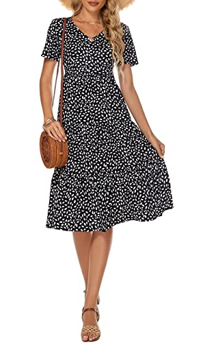 Berydress Women's Casual Summer Tiered Midi Dress 2025 Short Sleeve V-Neck Loose Cotton Ruffle Babydoll Dress Boho Sundress3