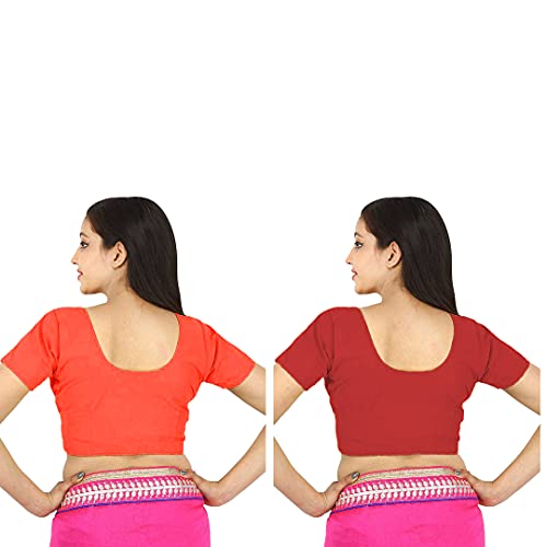 Image of Namita Women's Rubia Cotton Half Sleeve Readymade Blouse (U-COT-COM-2-ORANGE-CHESTNUT-40 Orange, Chestnut 40)