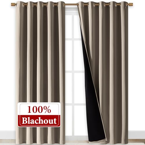 Image of NICETOWN Taupe Full Shade Curtain Panels, Pair of Energy Smart & Noise Blocking Out Blackout Drapes for Dining Room Window, Thermal Insulated Guest Room Lined Window Dressing(Taupe, 70 x 84 inch)