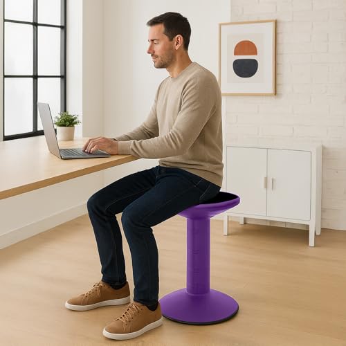 Image of Storex Wiggle Stool - Active Flexible Seating for Classroom and Home Study, Adjustable 12-18 Inch Height, Violet (00307U01C)