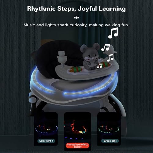 Image of StarAndDaisy Walker for Kids for 6 to 18 Months, Intergrated RGB Lights Baby Walker Boys & Girls with 7 Level Height Adjustment, Walker Baby with Switchable Food & Musical Toy Tray (Black)