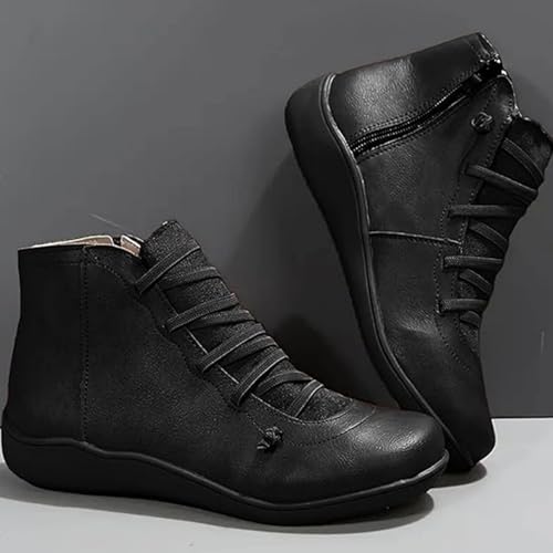 Ankle Boots for Women Lightweight Water-Resistan Non Slip Boot Round Toe Tie Side Zip Up Flat Walking Shoes Casual Comfortable Leather Short Booties Fall Winter Outdoor4
