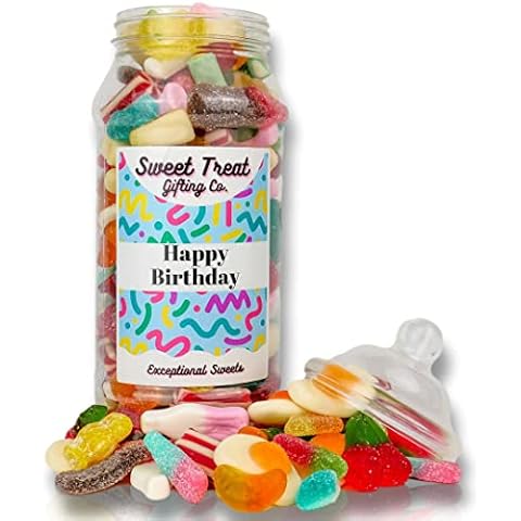 Happy Birthday Pick n Mix Sweet Jar Classic Retro Pick and Mix Jar 24cm x 9cm 650g Sweet Treat Gifting Co Cover