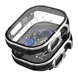 FINEEN アップルウォッチ 防水 カバー Series Ultra3/2/Ultra/11/10/9/8/SE3/SE2/SE/7/6/5/4 49mm 一体型 新デザイン 3D直角エッジ 超薄型 PC+ガラス素材 高透過率 高耐久 全面保護 装着簡単 耐衝撃 対応 Apple Watch ケース(Ultra3/Ultra2/Ultra,49mm ブラック&シルバー）