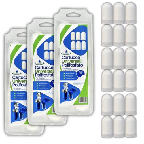 acquaverde | 18 Cartucce Universali di Polifosfato, Ricariche per Dosatori Proporzionali della Caldaia, Anticalcare, Anticorrosive, Trattamento Acque Domestiche, Pronte all'uso in Blister