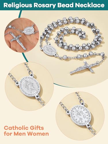 Supcare Stainless Steel Rosary Necklace Men And Women Durable Christian Prayer Beads Cross And Jesus Charms Catholic Jewelry Gifts for Fathers Day - Thumbnail 7