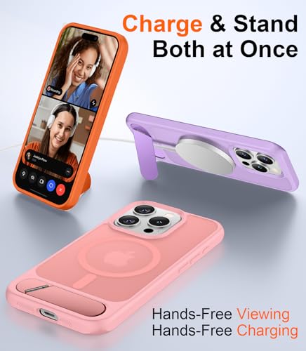 Image of Magnetic Compatible with iPhone 15 Pro Case, [Built-in Invisible Kickstand][Compatible with MagSafe][Military Grade Shockproof] Slim Translucent Matte Phone Case for iPhone 15 Pro 6.1 inch