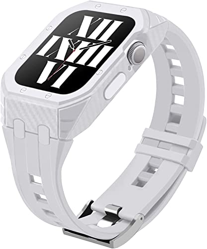 Bracelet en caoutchouc pour Apple Watch 44mm avec coque carbone pour le sport et le bureau