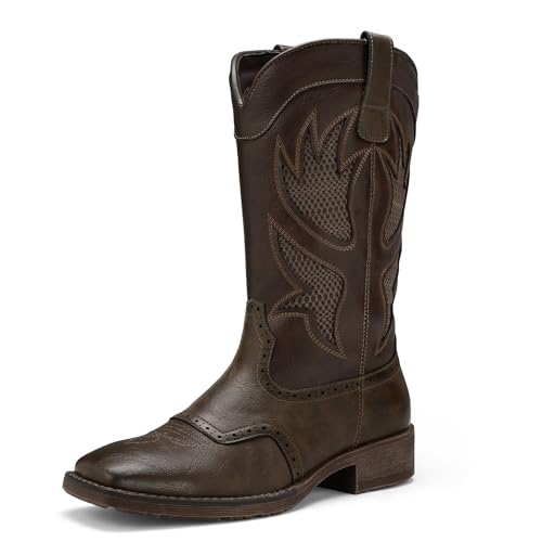 Men's Square Toe Cowboy Boots with Side Zipper