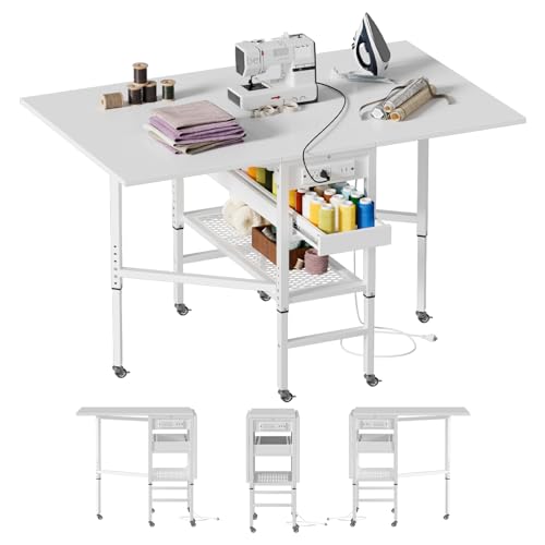 image for PAKASEPT Height Adjustable Sewing Cutting Table with Charging Station,