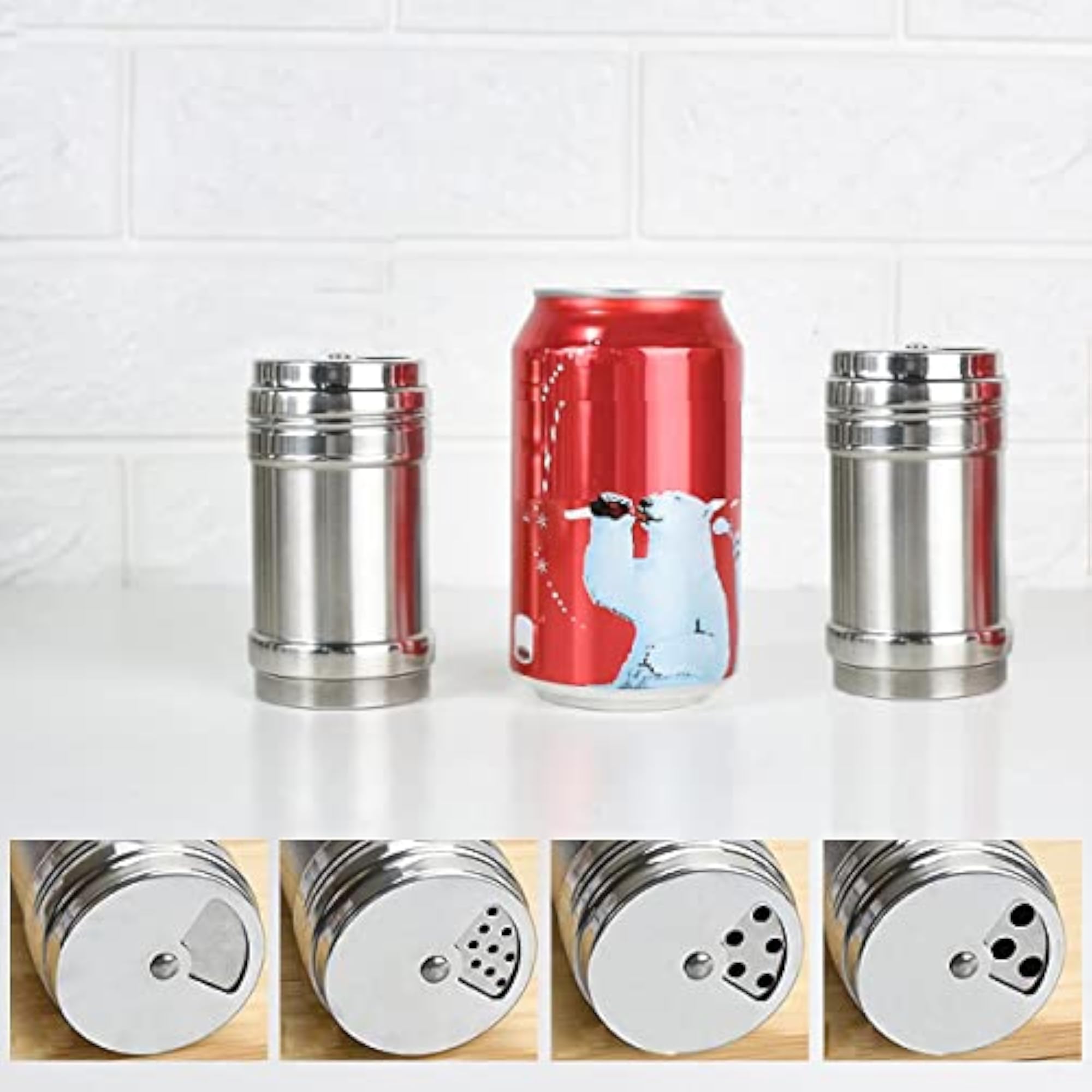 Stainless Steel Salt & Pepper Shakers Set with Adjustable Pour