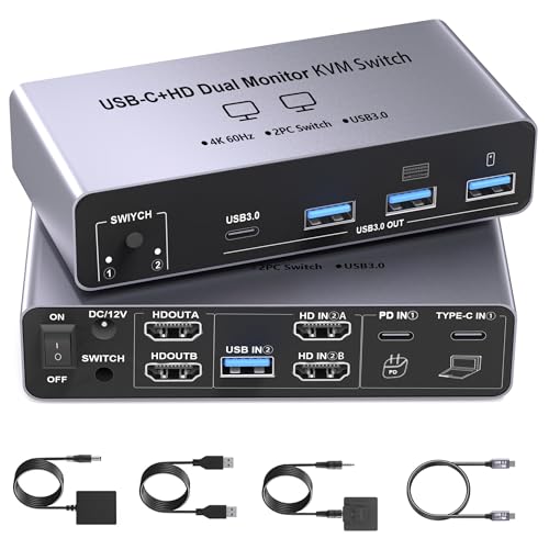 Commutateur KVM 8K 60Hz double moniteur avec hub USB 3.0 ultra rapide pour PC
