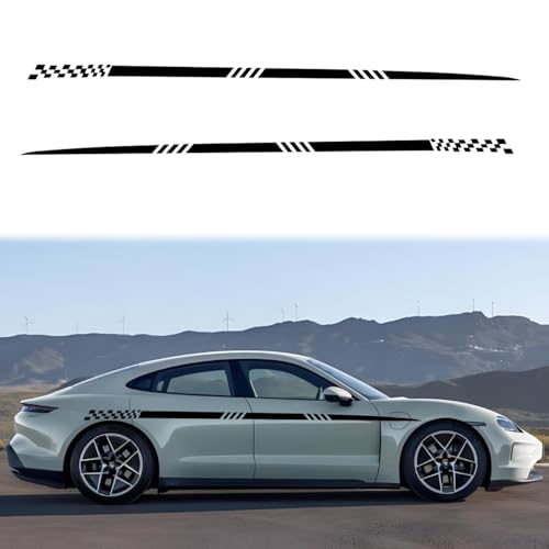Image of 2Pcs 102.4'' Universal Racing Checkered Flag Graphic Car Body Side Sticker Self-Adhesive Side Strip Decal Lattice Grid Stripe Stickers Decoration for Mini Cooper Truck SUV Vehicles (Black, C