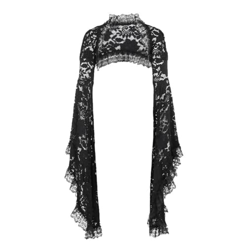 Women Punk Mesh Lace Bolero Shrug Top Bell Sleeve Gothic Sheer Grunge Y2K Black