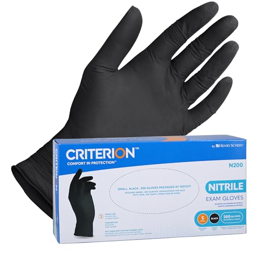 Criterion N200 Black Nitrile Exam Gloves, Medium - 200/Box, Latex-Free, Powder-Free, Chemo & Fentanyl-Tested, Textured Fingertips, Beaded Cuff – 200 Count | Medical, Dental, Tattoo, Food Prep