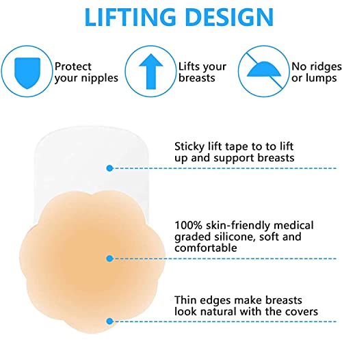 Image of Promking Breast Pasties Lift - Invisible Silicone Breast Lifting Adhesive Bra Reusable Nipple Covers for Women