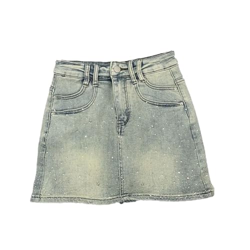 Women's Summer Rhinestones Denim Skirt Vintage Slimming A-Line Sheath Mini Jeans Skirts