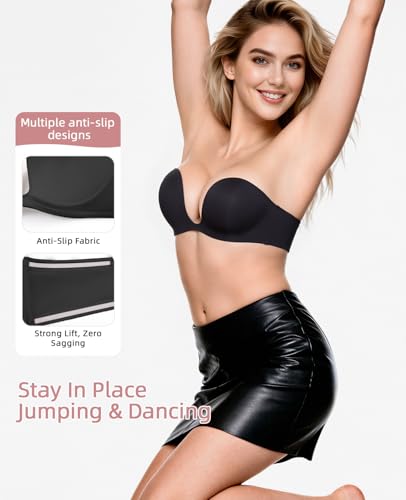 Image of Upushall Strapless Push Up Bras for Women Padded Deep Plunge U Shape Halter Non Slip Seamless Bra