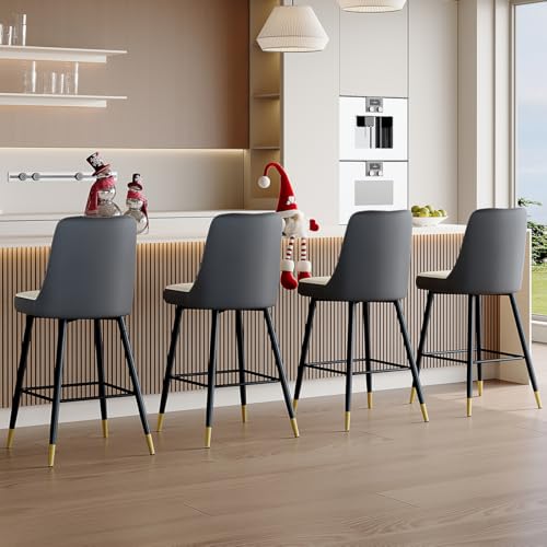Image of 27'' Counter Height Bar Stools Set of 4 - Kitchen Island Stools with Back,Leather Barstools with Sturdy Metal Legs,Modern Counter Height Stools Ideal for Kitchen Island Pub Cafe